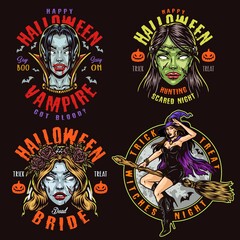 Fototapeta na wymiar Halloween night colorful emblems
