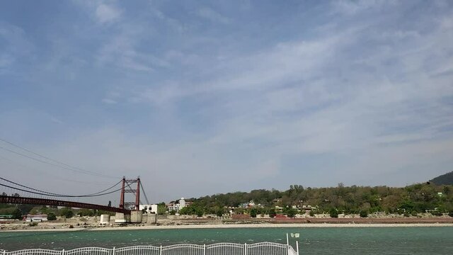 A new bridge over the Ganga River in Rishikesh. The construction is not finished yet. Spring 2020