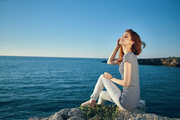 cheerful woman wearing sunglasses travel walk summer freedom