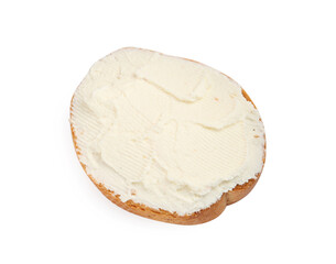 Delicious sandwich with cream cheese isolated on white