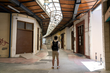 Empty streets city, closed shops, no people market of Cyprus city of paphos during national...