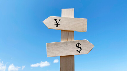 道しるべと青空_2方向_真ん中_￥と＄文字入り