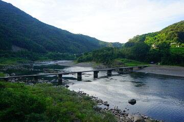 Shimanto River Valley and Nagaoi Sinking bridge in Kochi, Shikoku, Japan - 日本 四国 高知 四万十川 長生沈下橋