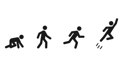 Crawl Walk Run Fly pictogram icon set. Clipart image isolated on white background - 456934093