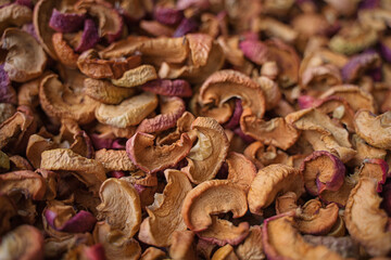 Dried apple slices, food background
