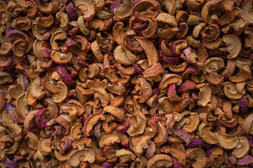 Dried apple slices, food background