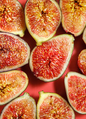 A slice of delicious figs on a plate. Top view.