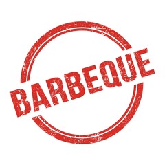 BARBEQUE text written on red grungy round stamp.