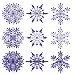 a set of blue openwork snowflakes isolated on a white background, vector graphics for Christmas and New Years illustration, design element, decor, collection