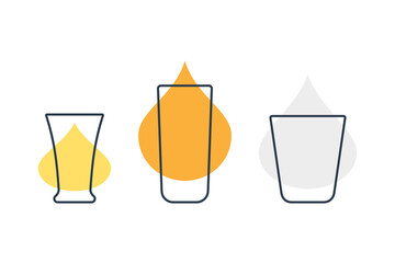 Three glasses with tequila, rum and vodka. Shot glass drinks. Template alcohol beverage for restaurant, bar. Symbol party. Different drinks. Isolated flat illustration on white background.