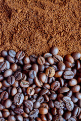 ground and grain coffee close up