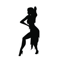 Fototapeta na wymiar Beautiful woman dancing silhouette isolated on white background