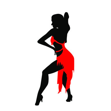 Beautiful woman dancing silhouette isolated on white background