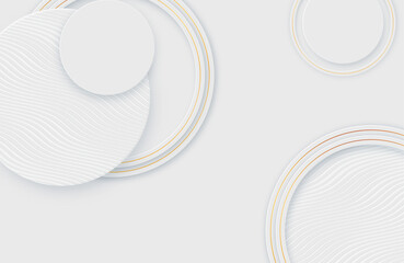 Modern minimal and clean white gold background with realistic circle shape . Elegant silver design for web, presentation, wallpaper