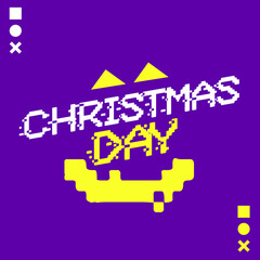 Digital Christmas Day Word. Christmas Text Design. Abstract Design. Yellow and Purple.