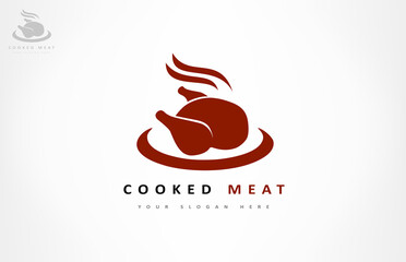 Roast chicken logo vector. Hen bird meat logo.