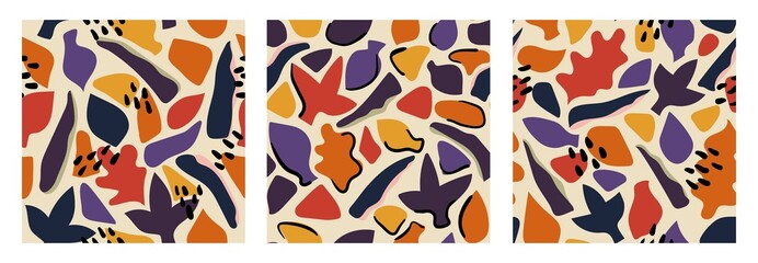 Obraz premium Set of abstract autumn patterns with leaves. Design for paper, textiles and decor. Vector illustration.