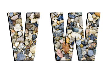 VW letters. Stone design alphabet, collection of letters isolated on white