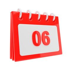 3d render red calendar with six number