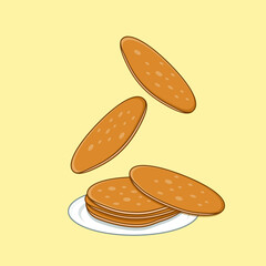 Stacked Pancake on White Plate Vector Illustration