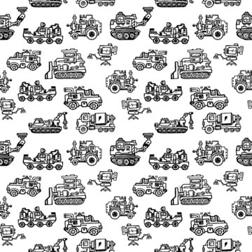 Vector Seamless Pattern with Different Complex Mechanism. Hand Drawn Line Art Style Design