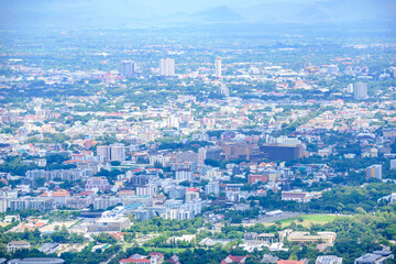 Fototapeta premium Chiang Mai aerial view from viewpoint on Doi Suthep mountain, Chiangmai, Thailand