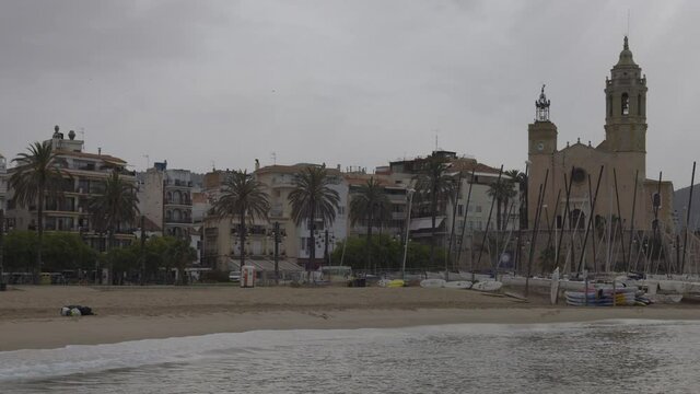 Sea wall and town, sitges, near Barcelona, Spain