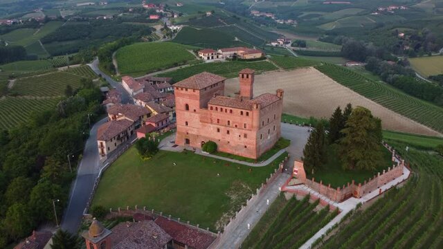 Grinzane Cavour aerial view in Langhe, Piedmont Italy