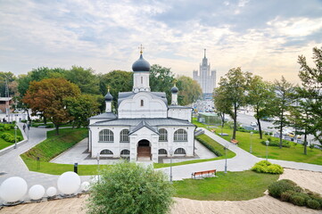 Fototapeta na wymiar Moscow, Russia - September 12, 2021: The Church of the Conception of Anna, in the Corner, in the Zaryadye Landscape Park