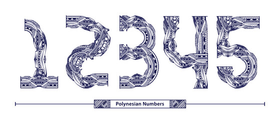 Numbers Polynesian tattoo style in a set 12345 - obrazy, fototapety, plakaty