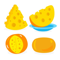 Cheese Set Isolated on White Background in Cartoon Style. Yummy Food Icon. Vector Illustration.