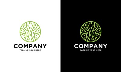 Circle tree logo icon template design. Abstract round garden plant natural line symbol. 