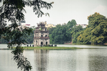 Hoan kiem lake and Turtle Tower in hanoi, vietnam, This is a lake in the historical center of...