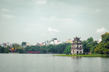 Hoan kiem lake and Turtle Tower in hanoi, vietnam, This is a lake in the historical center of...