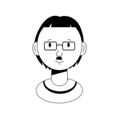 sketch of a man with glasses with a mustache and short hair