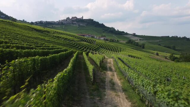 La Morra and vineyards aerial view in Barolo Langhe, Piedmont
