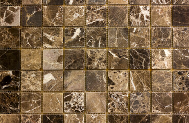 mosaic of small square blocks ceramic tiles of multicolored marble granite for interior decor modern style