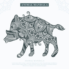 Farm Animal Mandala Vector. Vintage decorative elements. Oriental pattern, vector illustration.