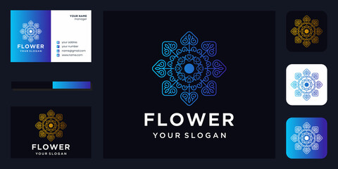 Premium Vector | Flower logo design with line art style.
