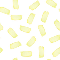 Hand Painted Brush Stroke Seamless Watercolor Pattern. Abstract Sunny Summer watercolour shapes in Yellow Color. Artistic Design for Fabric and Background