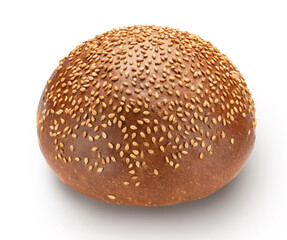 bun with sesame seeds isolated on white.