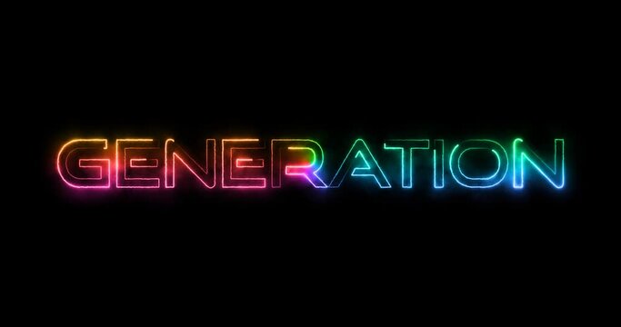 Next generation letters, text animation video with neon effect on black background 4k footage clip