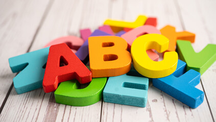 English alphabet colorful wooden for education school learning.
