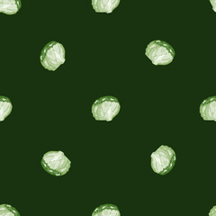 Seamless pattern iceberg salad on dark green background. Ornament with lettuce.