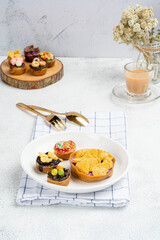 Martabak Mini or Martabak Mini Bangka with various Topping. The martabak mini bangka is made from a mixture of flour, eggs, sugar, baking soda, coconut milk and water.