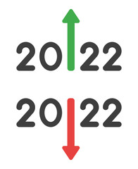 New year 2022 vector concept, arrows moving up and down, success and failure