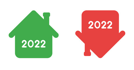 New year 2022 vector concept, house, property prices increase or falll
