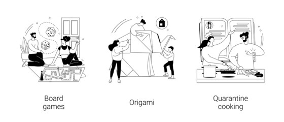 Social isolation free time abstract concept vector illustrations.