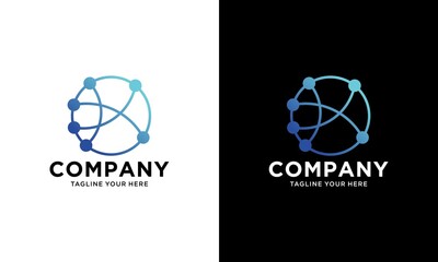 Global tech logo template with line art concept Premium Vector