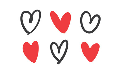 PrintHeart doodle icons. Hand drawn love hearts collection.